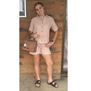 Cotton Summer Shirt & Short Set - Natural
