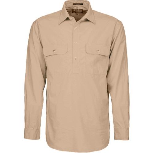Mens Closed Front L/Sleeve Shirt Clay