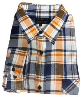 Pilbara Full Button Flannelette Shirt Navy/Yellow/White