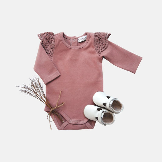 Love Henry Baby Girls Lace Sleeve Onesie - Pink Rust