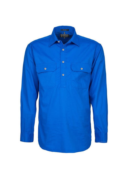 Pilbara Mens Closed Front L/Sleeve Shirt Cobalt