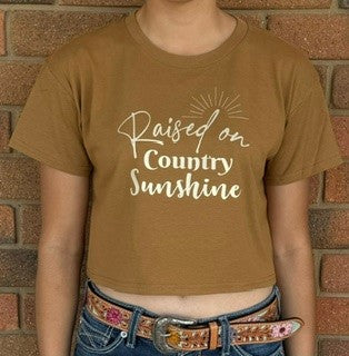 Ladies Raised on Country Sunshine Crop Top - Camel