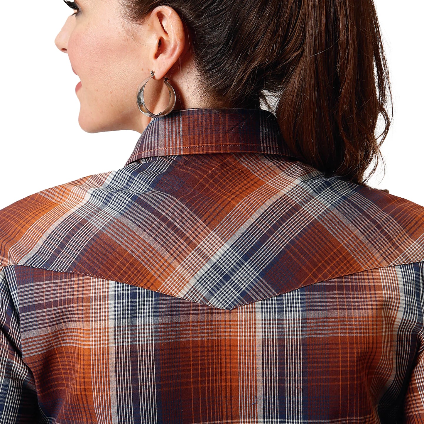 Roper Wms Karman Classic 55/45 Collection LS Shirt Plaid Brown