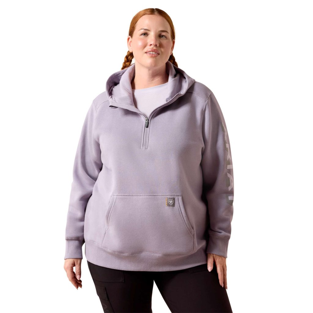 Ariat Women's Rebar Lightweight Logo 1/2 Zip Hoodie Purple Ash/ Thistle