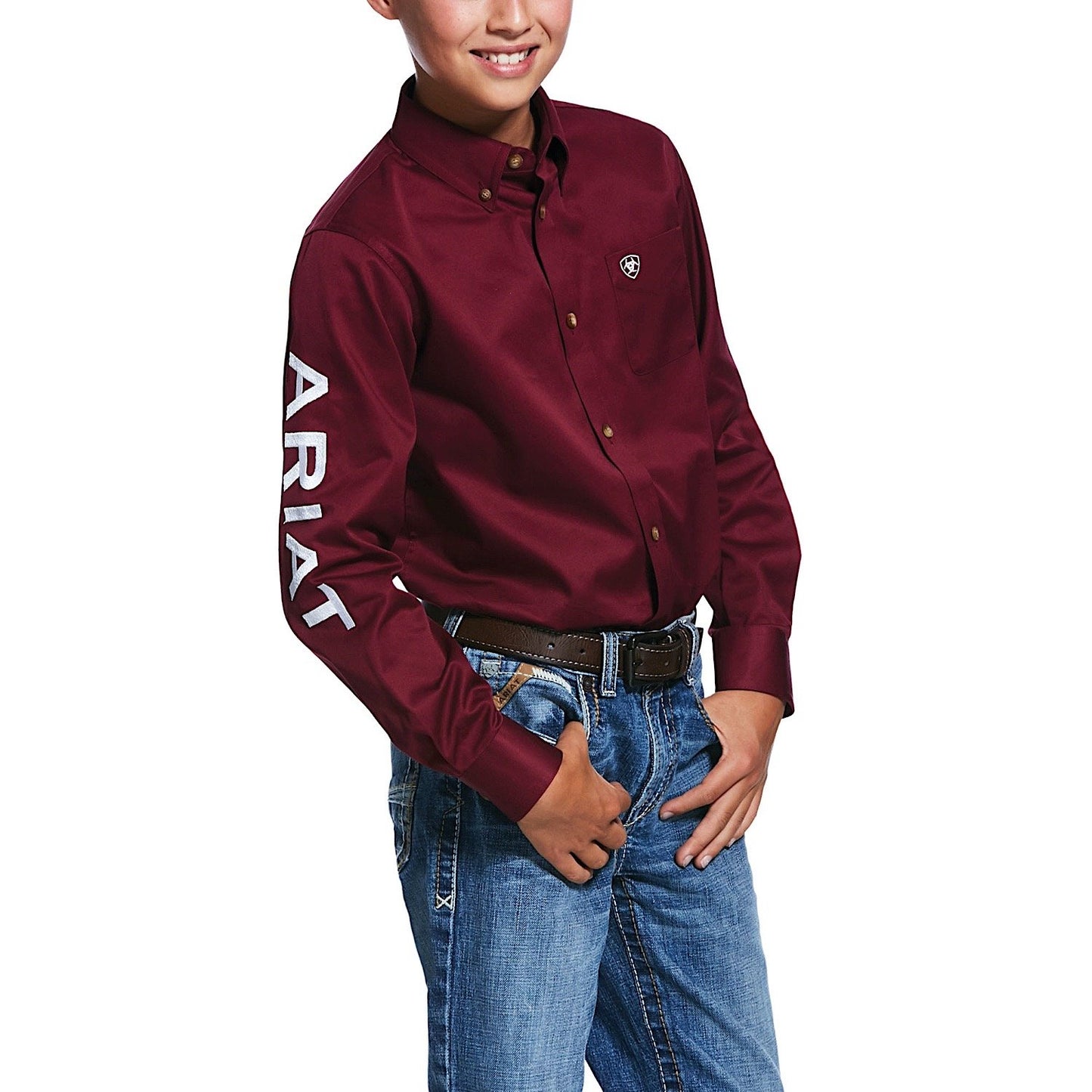 Ariat Boys Team Logo Twill Shirt Burgundy
