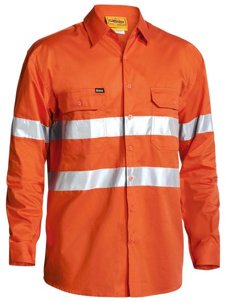 BISLEY ORANGE TAPED HI VIS COOL LIGHTWEIGHT DRILL SHIRT