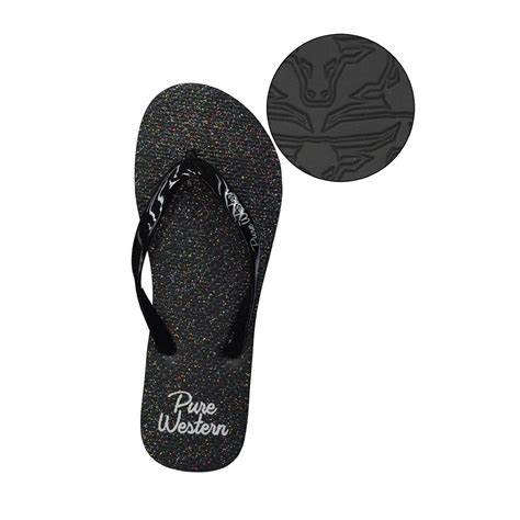 Pure Western Ladies Black Glitter Thongs