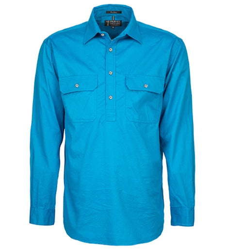 PILBARA COLLECTION Mens Closed Front L/Sleeve Shirt Azure
