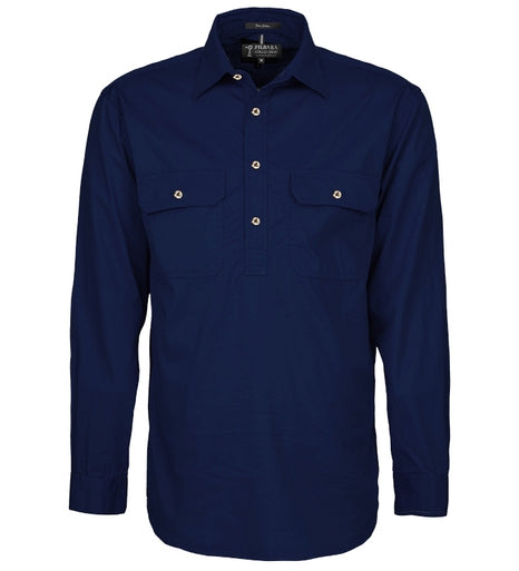 Pilbara Mens Closed Front L/S Shirt Navy