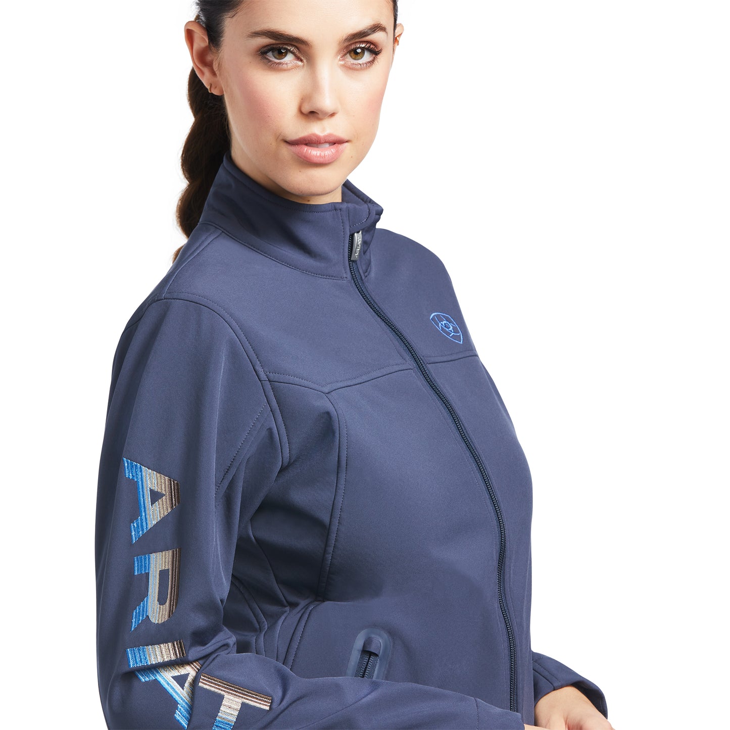 Ariat Womens New Team Softshell Jacket Blue Nights/Desert Dusk Serape