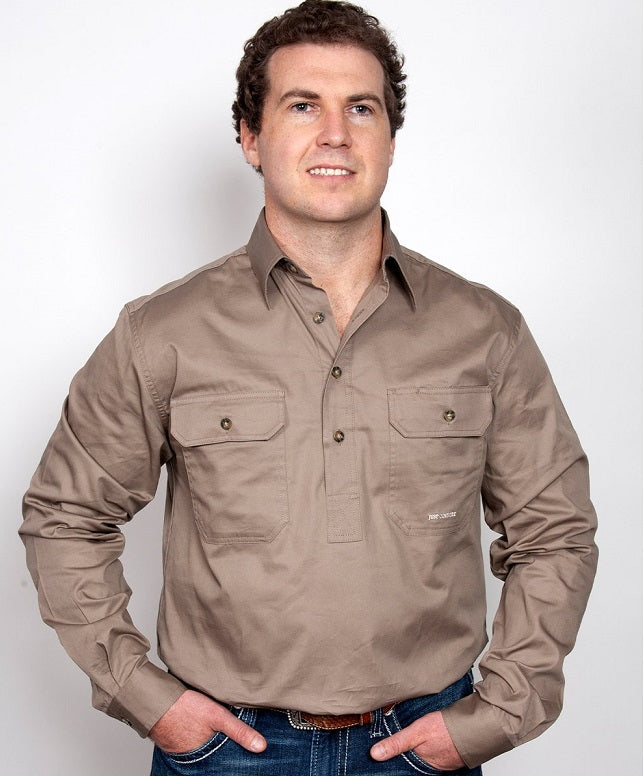 Just Country CAMERON 1/2 Button Work Shirts BROWN