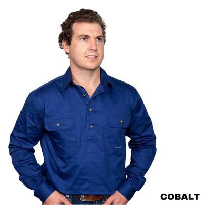 Just Country CAMERON 1/2 Button Work Shirts COBALT