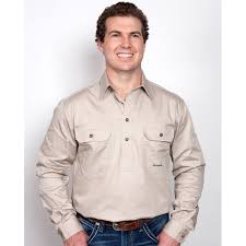 Just Country CAMERON 1/2 Button Work Shirts STONE