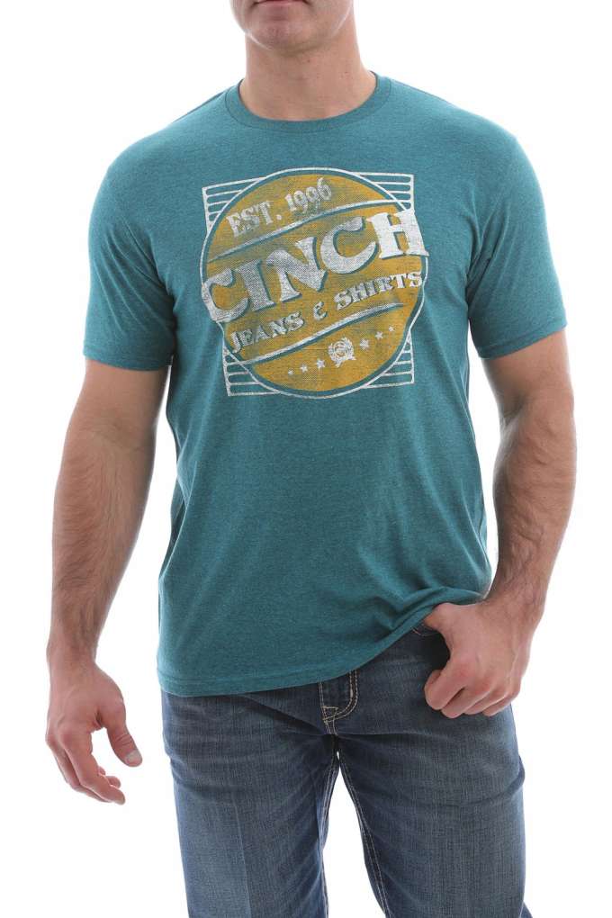 Cinch Mens Teal Vintage Logo Tee Limestone Clothing
