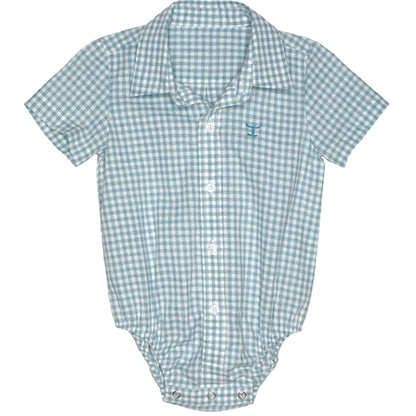 Just Country Infant Frankie S/S Full Button Jumpsuit Turquoise Small Check