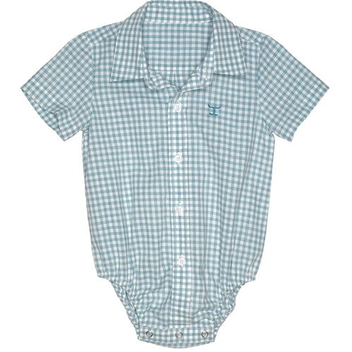 Just Country Infant Frankie S/S Full Button Jumpsuit Turquoise Small Check