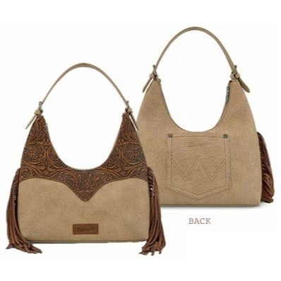 Wrangler Tooled Fringe Shoulder Bag - Camel/Tan