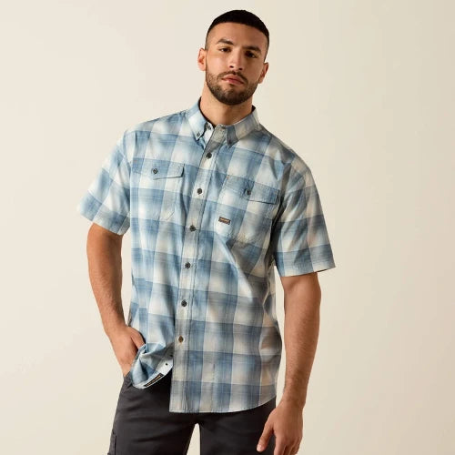 Ariat Men's Rebar Made Tough Venttek Durastretch Short Sleeve Shirt Baleen Blue