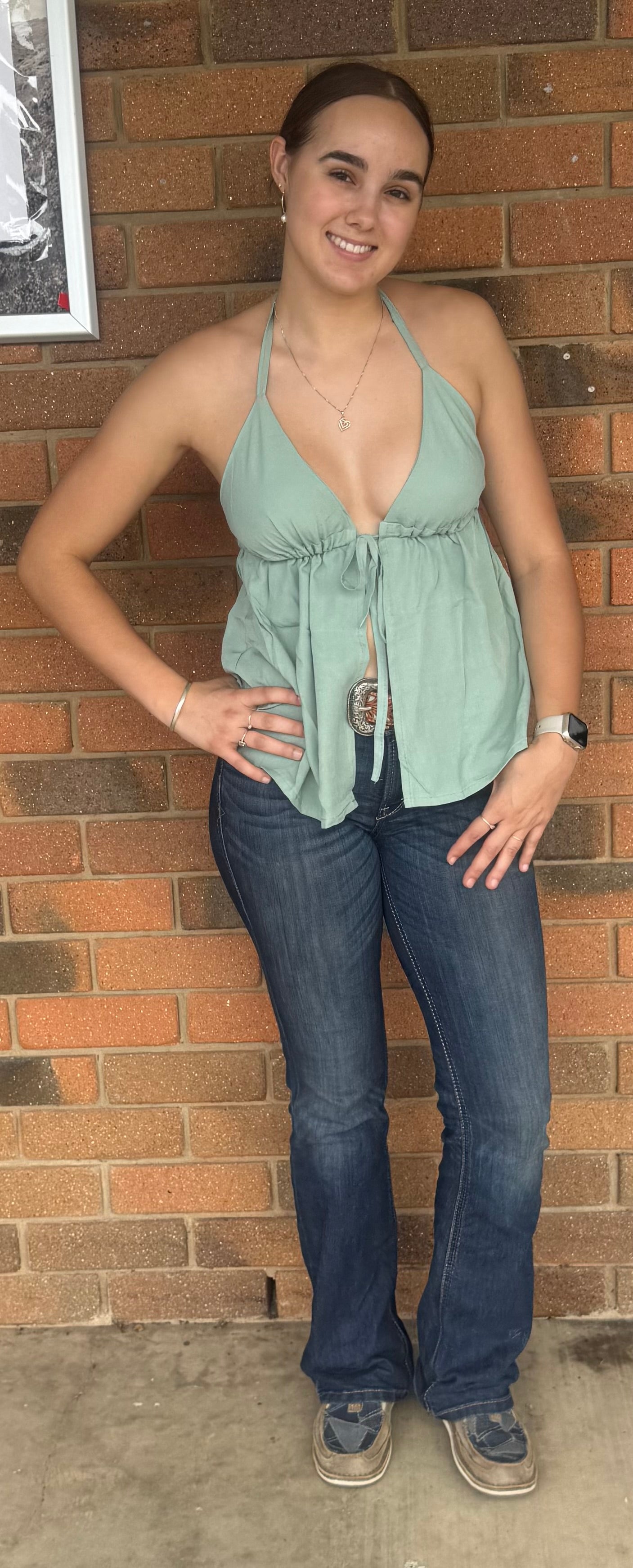 Lucy front tie shirt - Mint Green