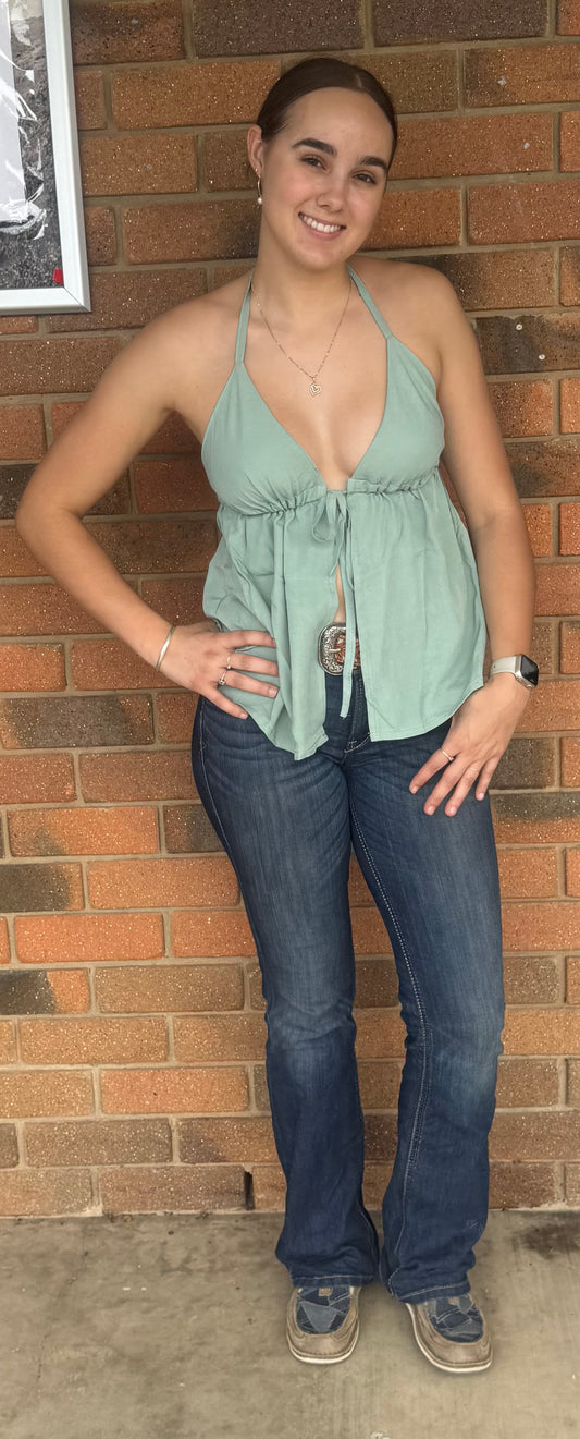 Lucy front tie shirt - Mint Green