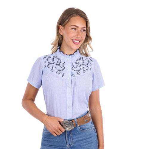 Pure Western Women's Kara Short Sleeve Shirt - Blue/ White