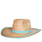 Sunbody Ava Palm Leaf Hat - Oak/Turquoise Gingham