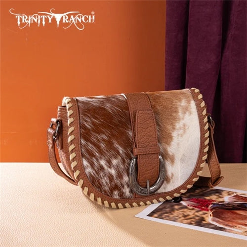 Trinity Ranch Western Hair-On Cowhide Saddle Crossbody - Brown