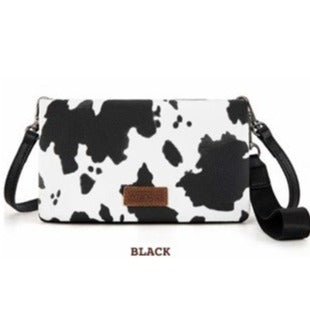Wrangler Cow Print Wallet Crossbody Bag - Black