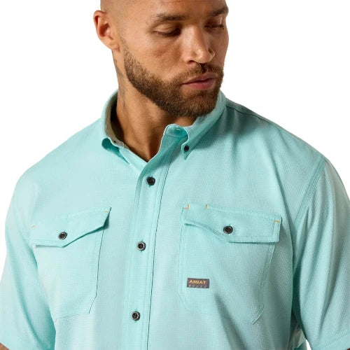 Ariat Men's Rebar Made Tough Venttek Durastretch Short Sleeve Work Shirt Aquarelle