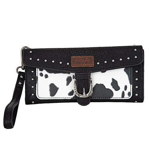 Wrangler Buckle Cow print Wallet - Black