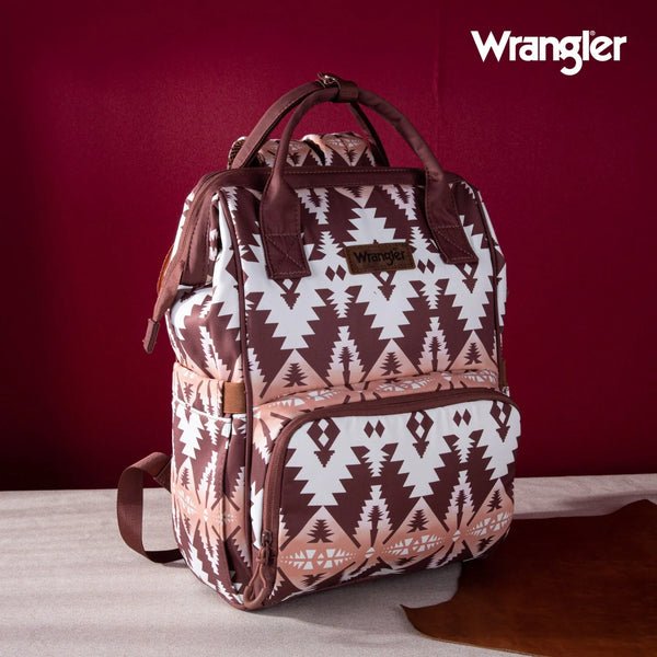 Wrangler Aztec Printed Callie Backpack (Nappy Bag) - Brown