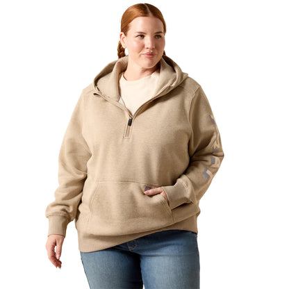 Ariat Women's Rebar Lightweight Log 1/2 Hoodie Oatmeal Heather / Whisper Pink