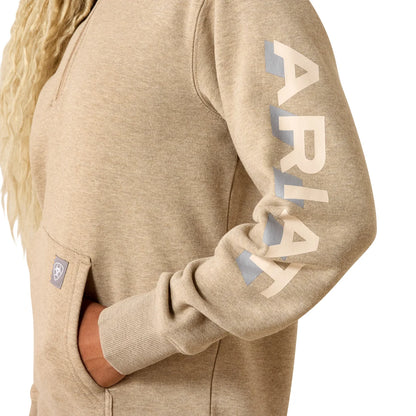 Ariat Women's Rebar Lightweight Log 1/2 Hoodie Oatmeal Heather / Whisper Pink