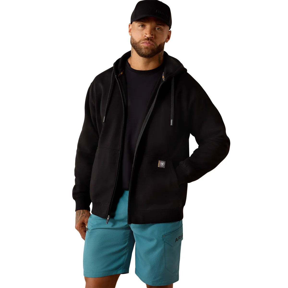 Ariat Men's Rebar Lightweight Label Full Zip Hoodie Black