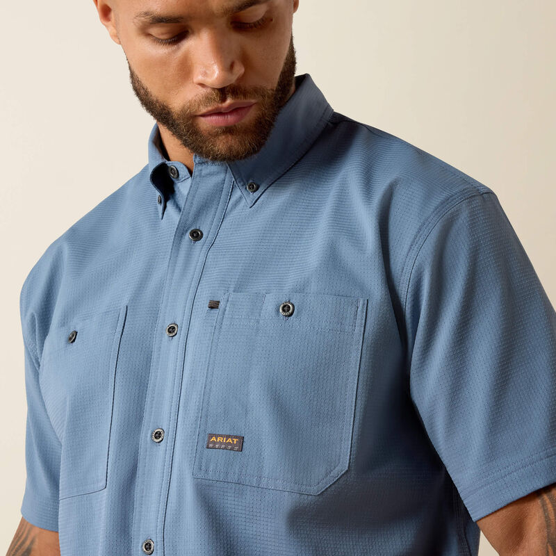 Ariat Men's Rebar Made Tough 360 Airflow Short Sleeve Work Shirt Baleen Blue