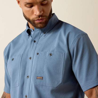 Ariat Men's Rebar Made Tough 360 Airflow Short Sleeve Work Shirt Baleen Blue