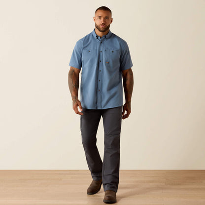 Ariat Men's Rebar Made Tough 360 Airflow Short Sleeve Work Shirt Baleen Blue