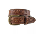 Roper Womens 1 1/2" Belt Floral Embossed Distressed Leather Tan