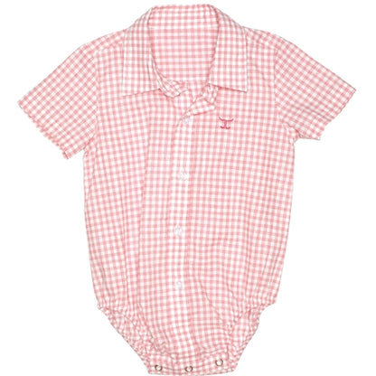 Just Country Infant Frankie S/S Full Button Jumpsuit Flamingo Pink Small Check