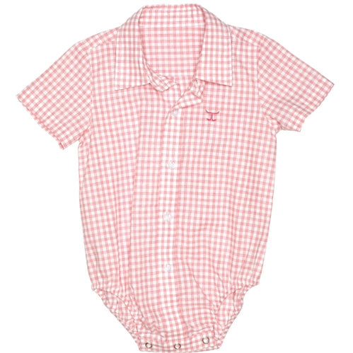 Just Country Infant Frankie S/S Full Button Jumpsuit Flamingo Pink Small Check