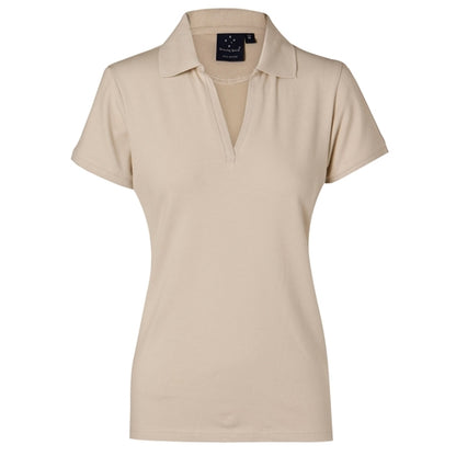 Ladies Longbeach Pique S/S Polo - Sand
