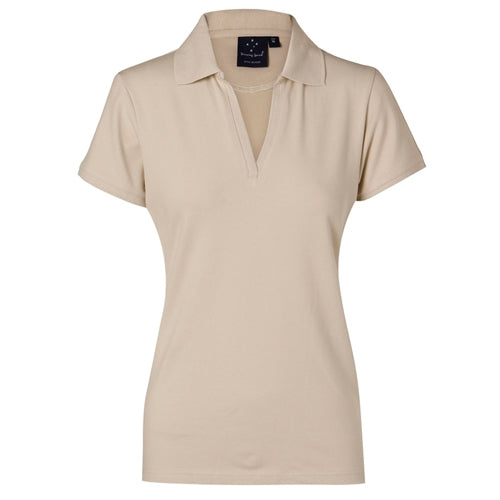 Ladies Longbeach Pique S/S Polo - Sand