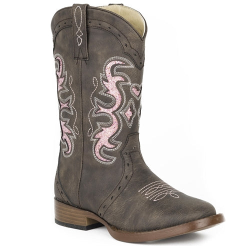 Roper - Lexi Kids Boots - Chocolate / Pink Glitter