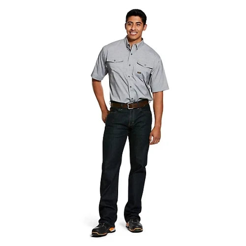 Ariat Men's Rebar Made Tough Venttek Durastretch Short Sleeve Work Shirt Limestone