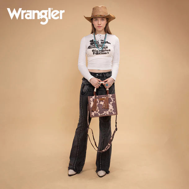 Wrangler Cow Print Tote/Crossbody - Light Coffee