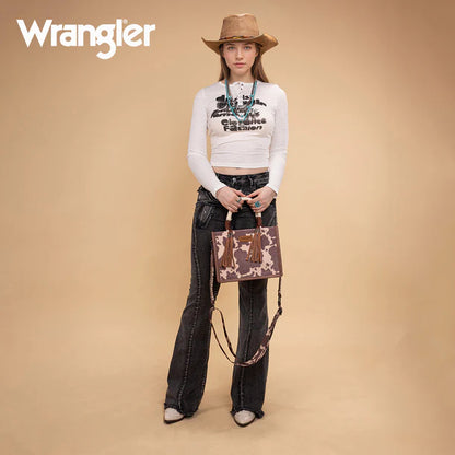 Wrangler Cow Print Tote/Crossbody - Light Coffee