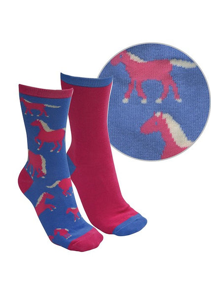 Adults Farmyard Sock 2 Pack Blue/Pink