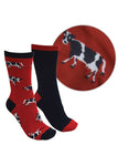 Adults Farmyard Sock 2 Pack Red/Navy