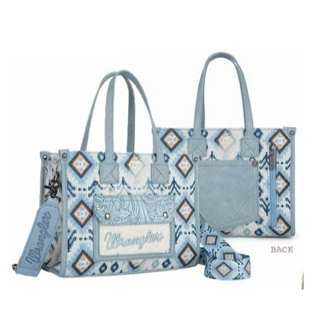 Wrangler Aztec Crossbody Tote Bag - Light Blue