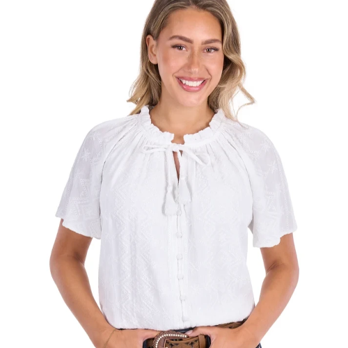 Pure Western Women's Piper Short Sleeve Blouse - White